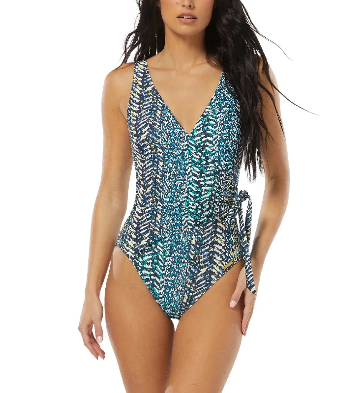 Women's Surplice-Neck Wrap-Tie One-Piece Swimsuit Deep-V Swimsuit Design