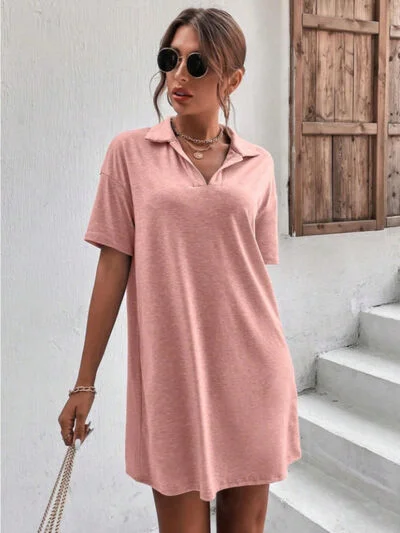 Johnny Collar Short Sleeve Polo Dress Tunics Modern contemporary