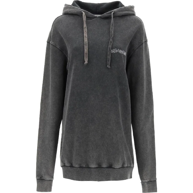 Alessandra Rich oversized hoodie with print and rhinestones Hoodie with Ribbed Hem Stretchable Secure Alessandra Rich oversized hoodie with print and rhinestones Hoodie with Ribbed Hem Stretchable Secure