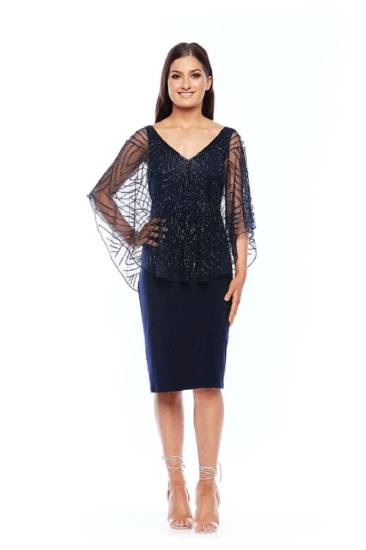 Jesse Harper - Z0009 Short stretch jersey dress with beaded overlay cape Tunics Lace romantic