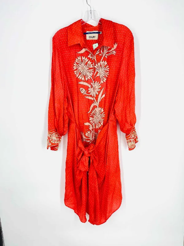 Chufy Size M Orange/Beige Floral Knot Designer Dress Tunics Business professional