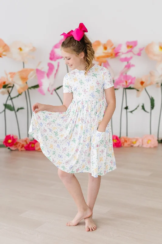 Tied in Love S/S Pocket Twirl Dress Crew Neckline Sporty