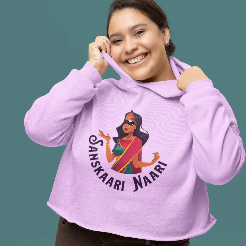 Sanskaari Naari Crop Hoodie Hoodie with Rolled Sleeves Casual Relaxed