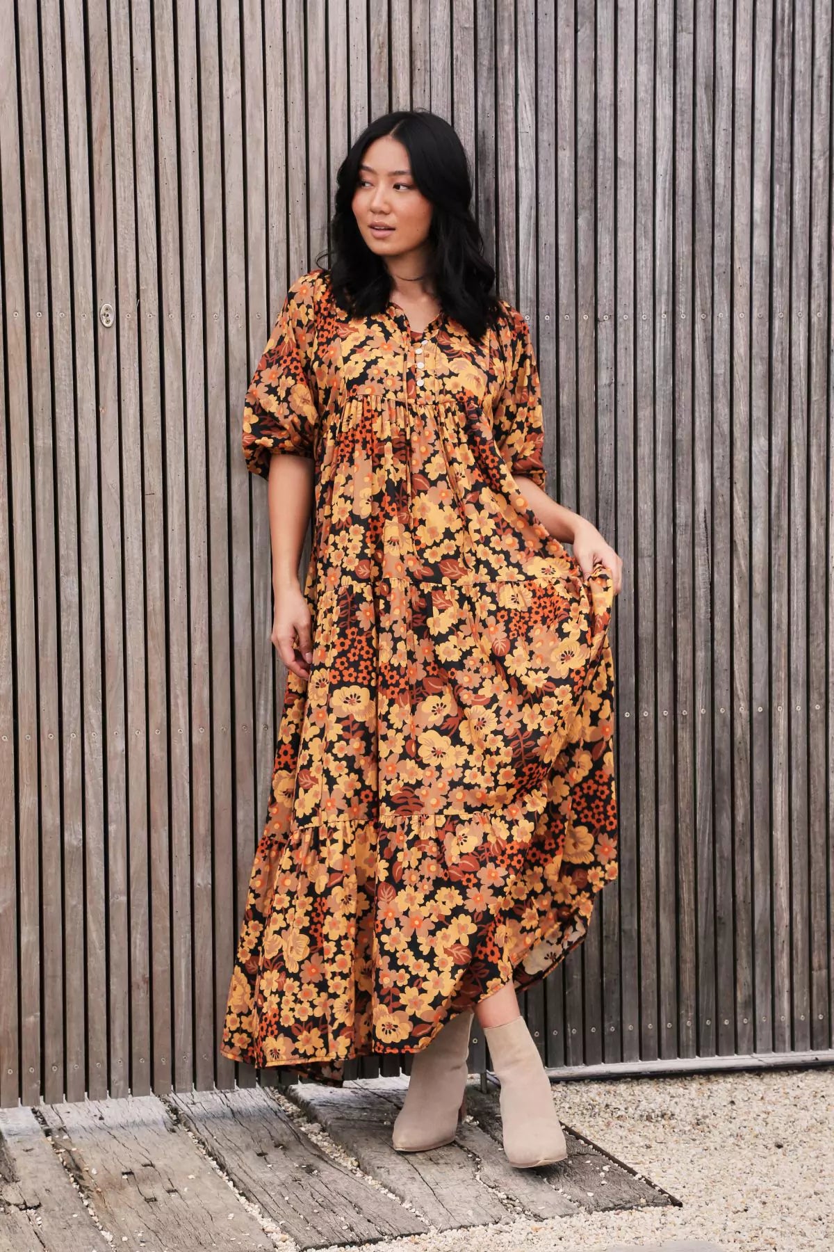 Dilon Olivia Dress Tangerine in Cotton Tunics Yoga stretchy
