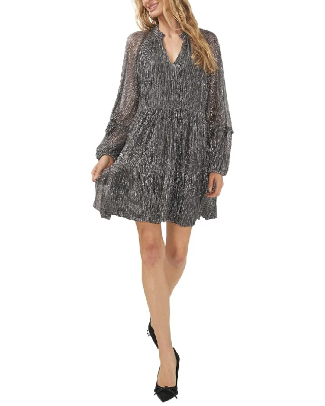 Cece V Neck Lurex Babydoll Dress Off-the-shoulder Chic Trendy