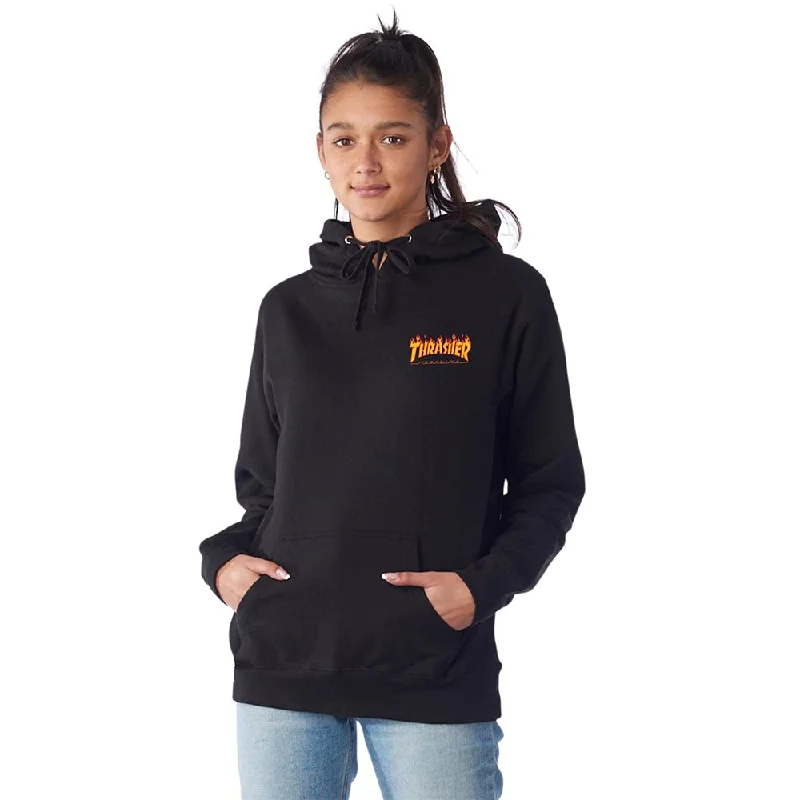 Santa Cruz X Thrasher Flame Dot Relaxed Long Hoodie Women's - Black Hoodie with Mock Neck Collared Structured Santa Cruz X Thrasher Flame Dot Relaxed Long Hoodie Women's - Black Hoodie with Mock Neck Collared Structured