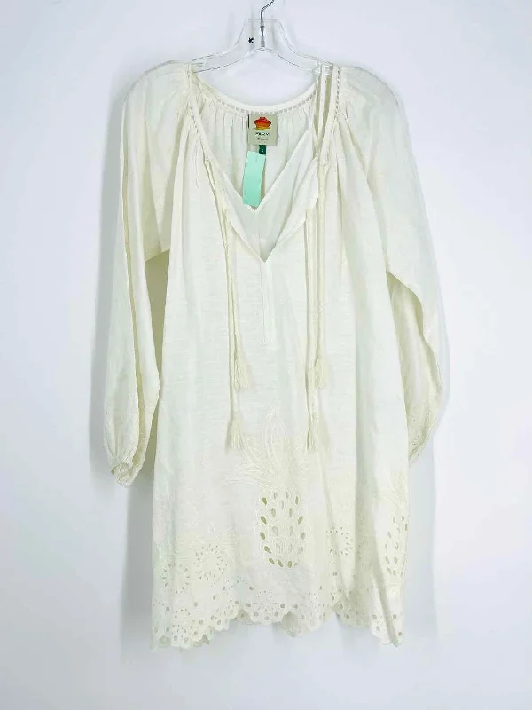 Farm Size S Ivory Embroidered Eyelet Designer Dress Tunics Long Elegant