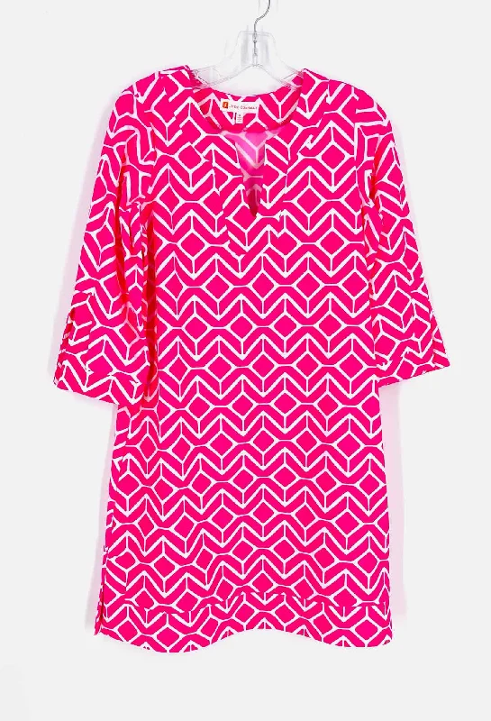 Jude Connally Size M Pink/White Print V-Neck Designer Dress Tunics Review highly