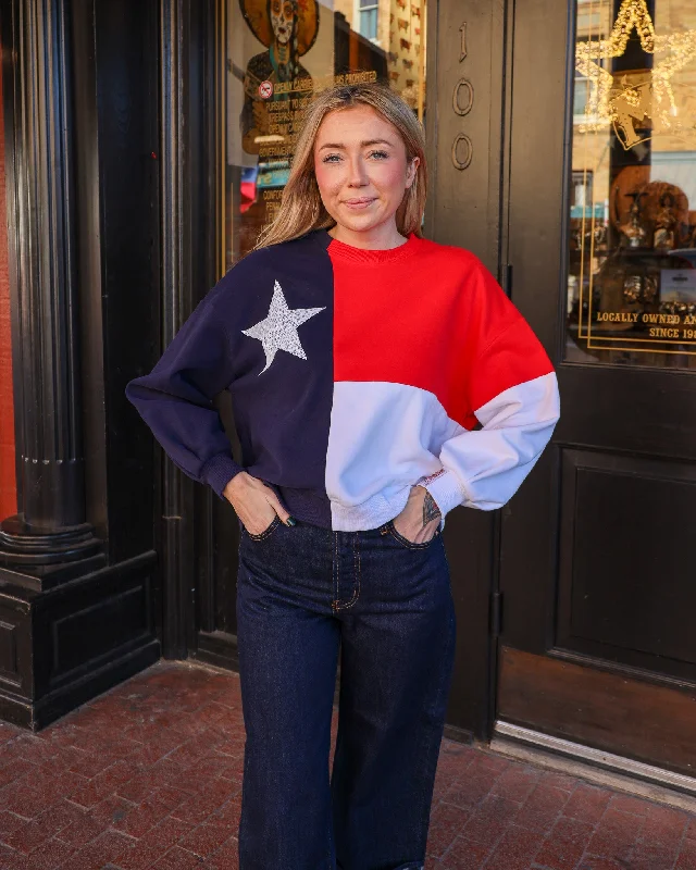 QUEEN OF SPARKLES TEXAS FLAG SWEATSHIRT Hoodie with Applique Textured Unique