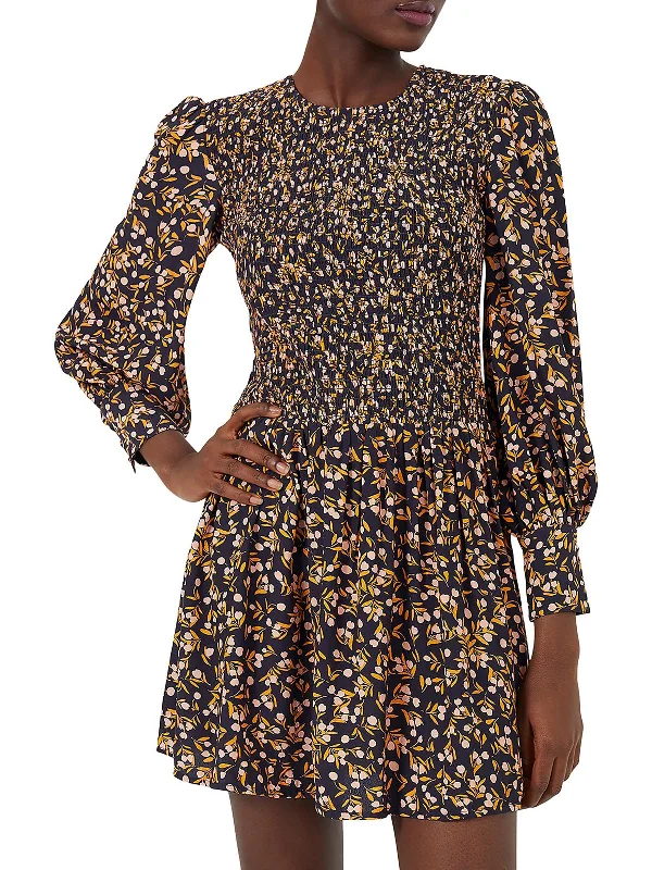 Berrit Womens Smocked Mini Sheath Dress Tunics Stylish modern