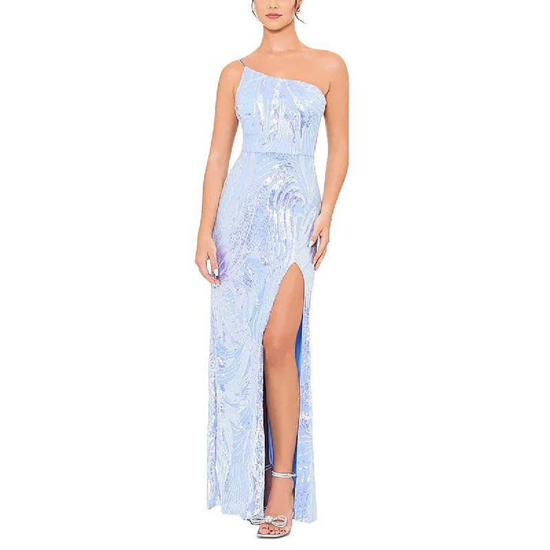 Blondie Nites Womens Juniors Sequined Illusion Evening Dress Tunics stripes playful