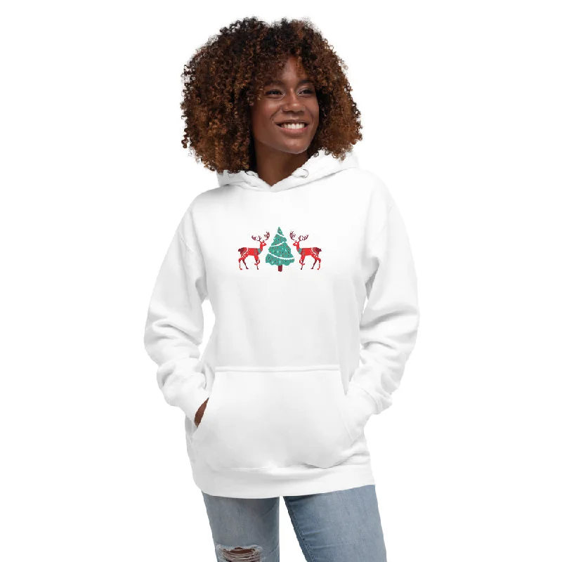 Merry Reindeer Tree Unisex Hoodie Hoodie with Half-Zip Sporty Casual