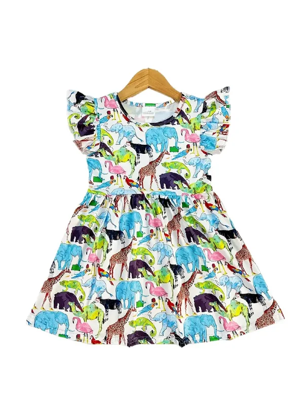 Girls Short Sleeve Animal Dress Tunics Polka dots