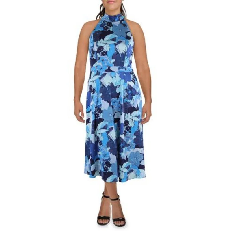 Petites Womens Floral Print Tie-Neck Halter Dress Tunics Party sparkling