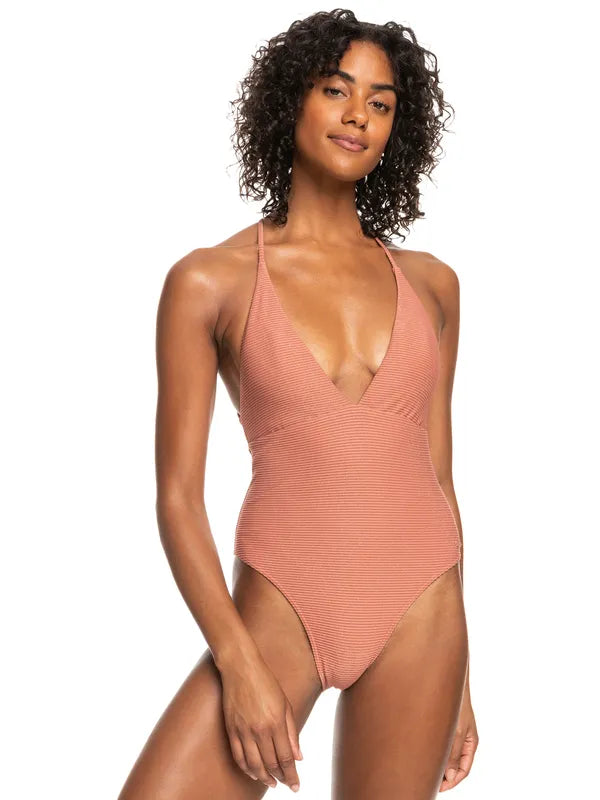 Roxy Womens Swimsuit Coconut Crew One-Piece V-Neck Swim Dress