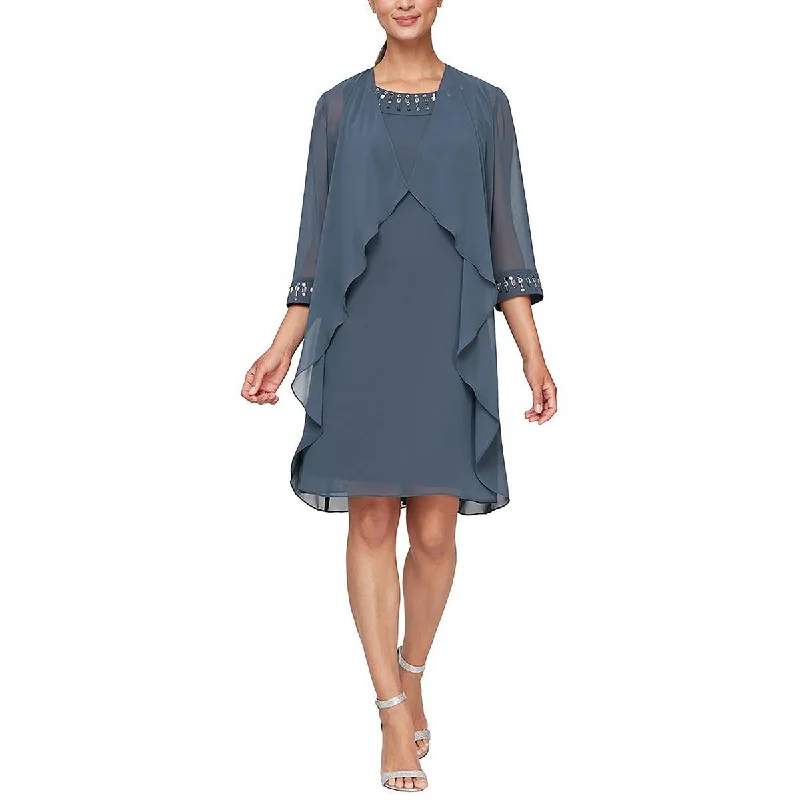 Petites Womens Mini Embellished Two Piece Dress Tunics Plaid country
