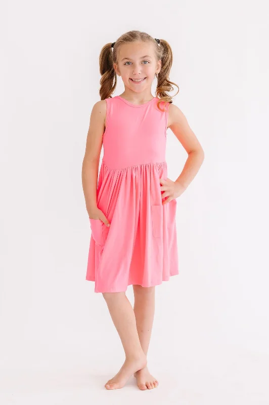 Neon Pink Tank Pocket Twirl Dress empire Waist empire