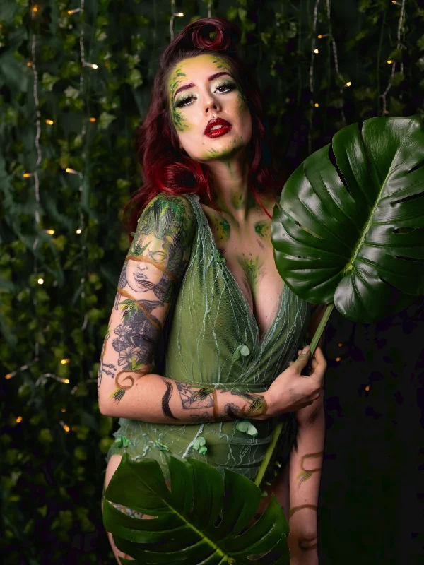 Green 1960s 3D Butterfly Mesh Swimsuit Ruched Swimwear Set