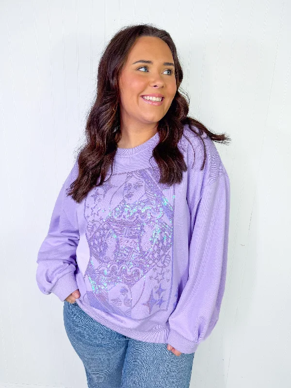 Queen of Sparkles - Lavender Tonal QOS Logo Sweatshirt Hoodie with Stripes Bold Sporty