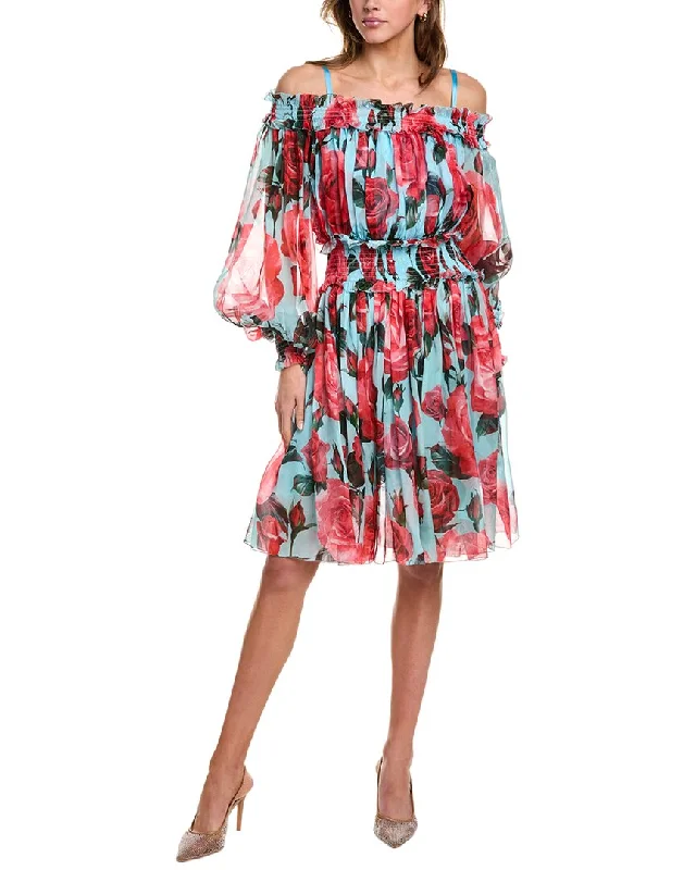 Dolce & Gabbana Silk A-Line Dress Cowl Neckline Elegant