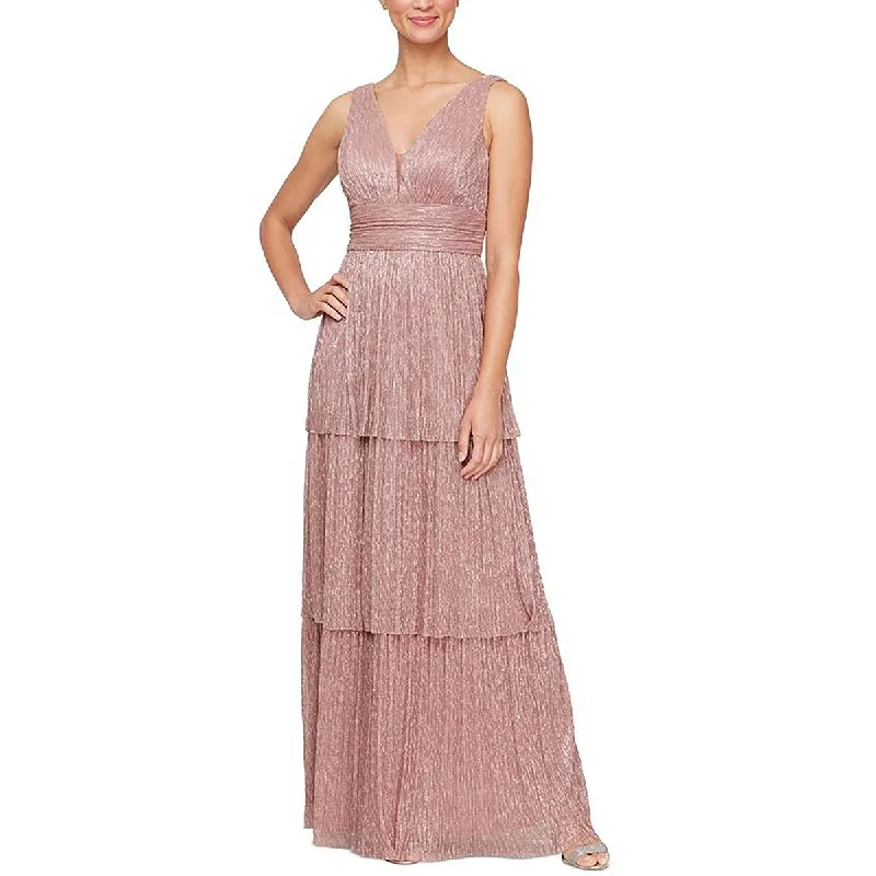 Womens Metallic Long Evening Dress Tunics Fashionable chic