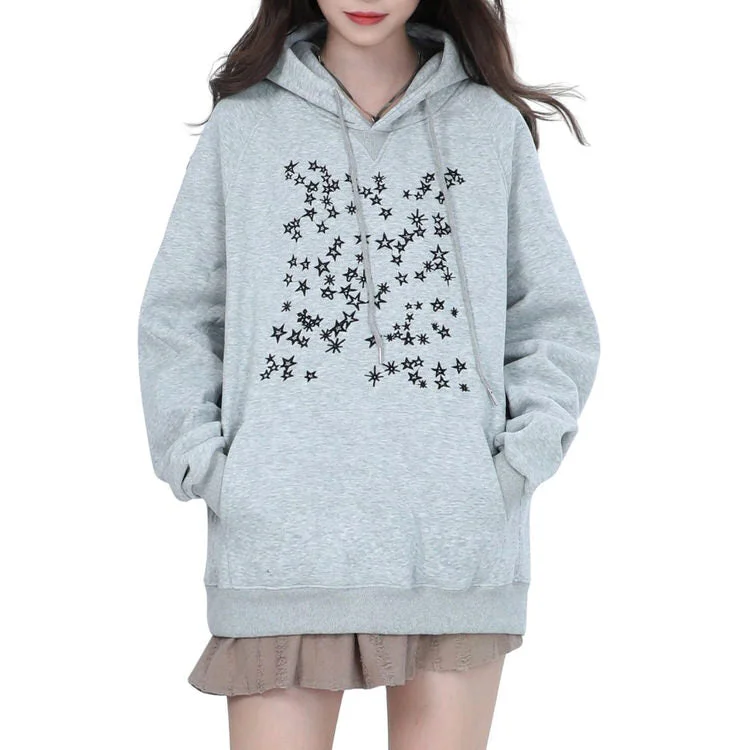 Stars Embroidery Hoodie Hoodie with Full-Zip Functional Layering