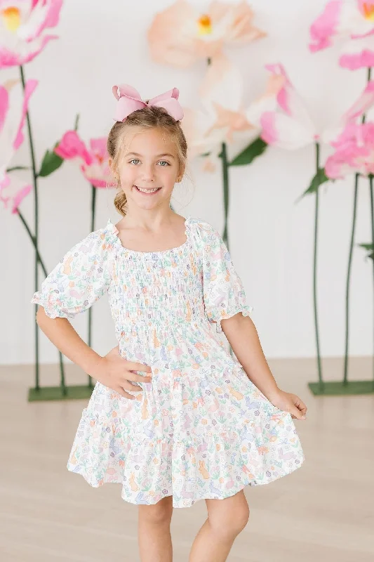 Hoppy Easter Smocked Ruffle Dress Turtleneck Warm Winter