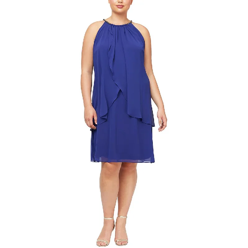 Plus Womens Mini Drapey Halter Dress Tunics Leisure comfortable