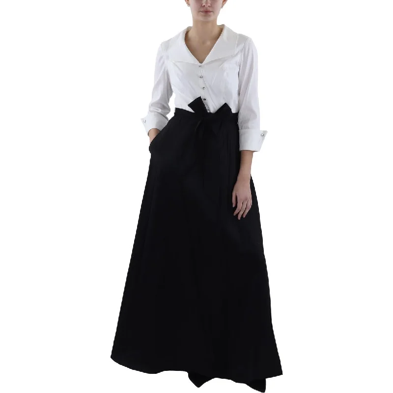 Womens Full Length Belted Fit & Flare Dress Tunic Top Casual