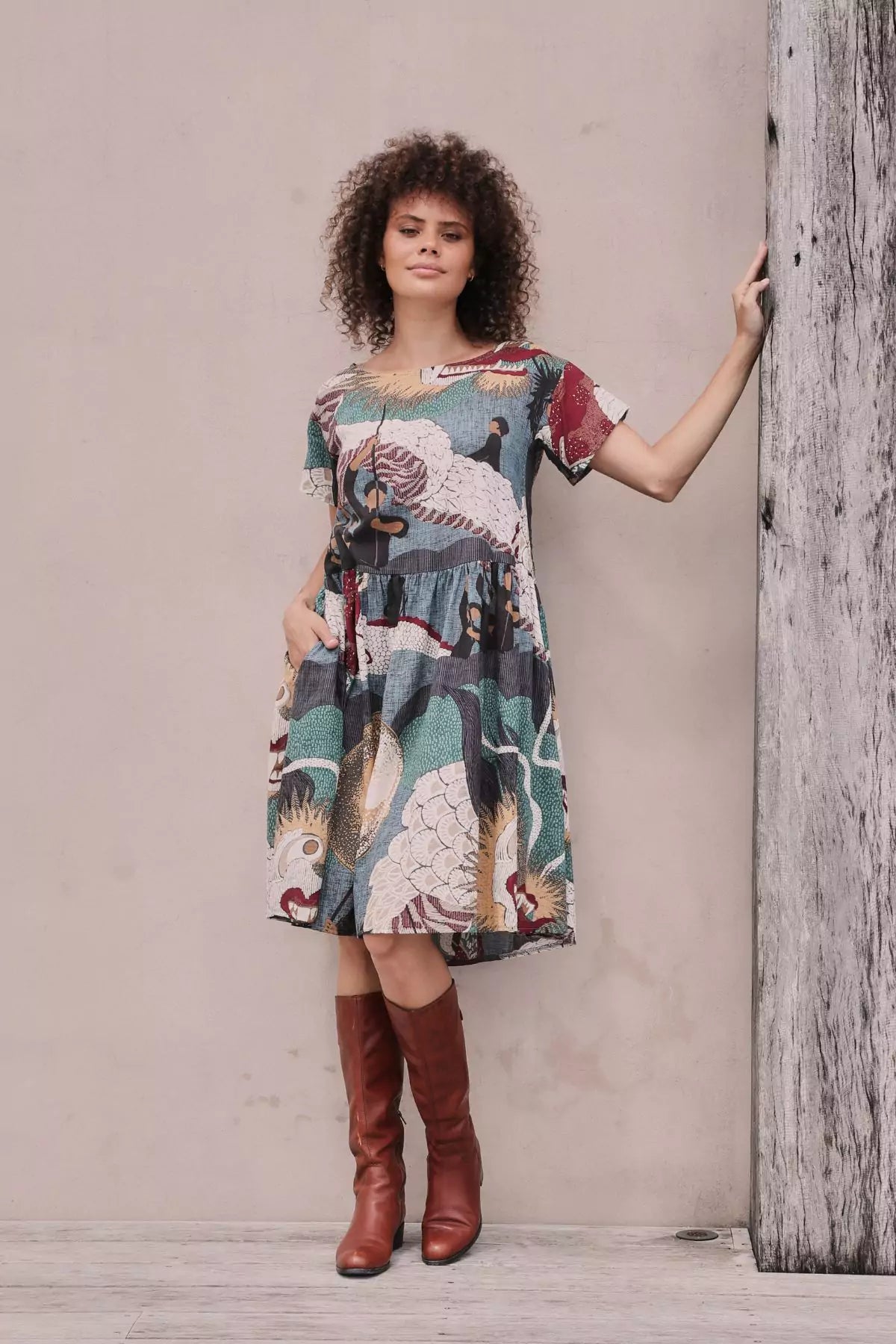 Festival Drop Waist Dress Green in Seersucker Tunics Hiking breathable