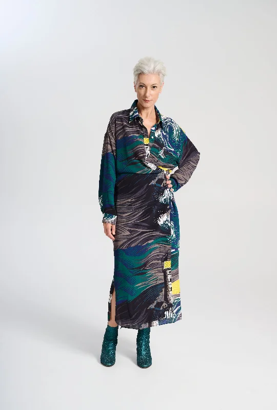 Isla Fluido Dress Storm in Viscose Crew Neckline Casual