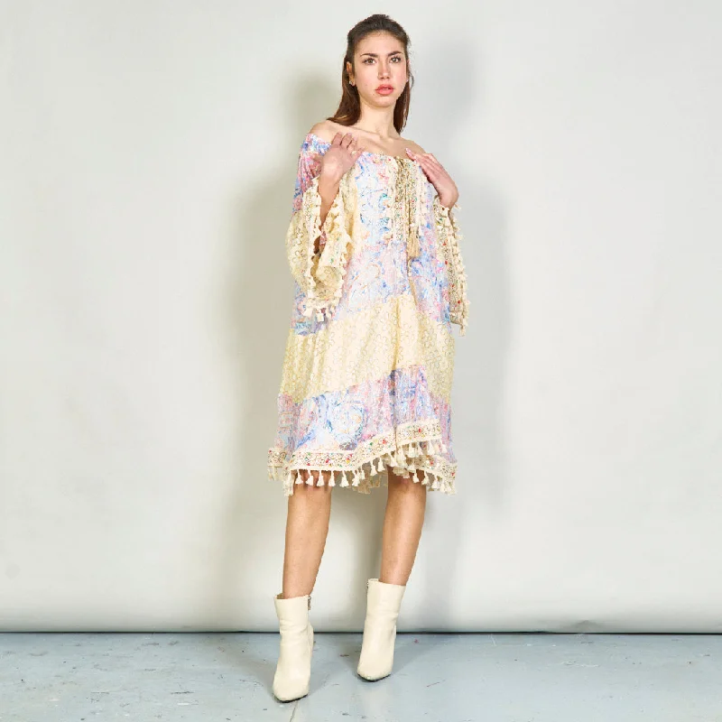 Patchwork lace boho tunic dress with tassels wholesale Cowl Neckline Elegant