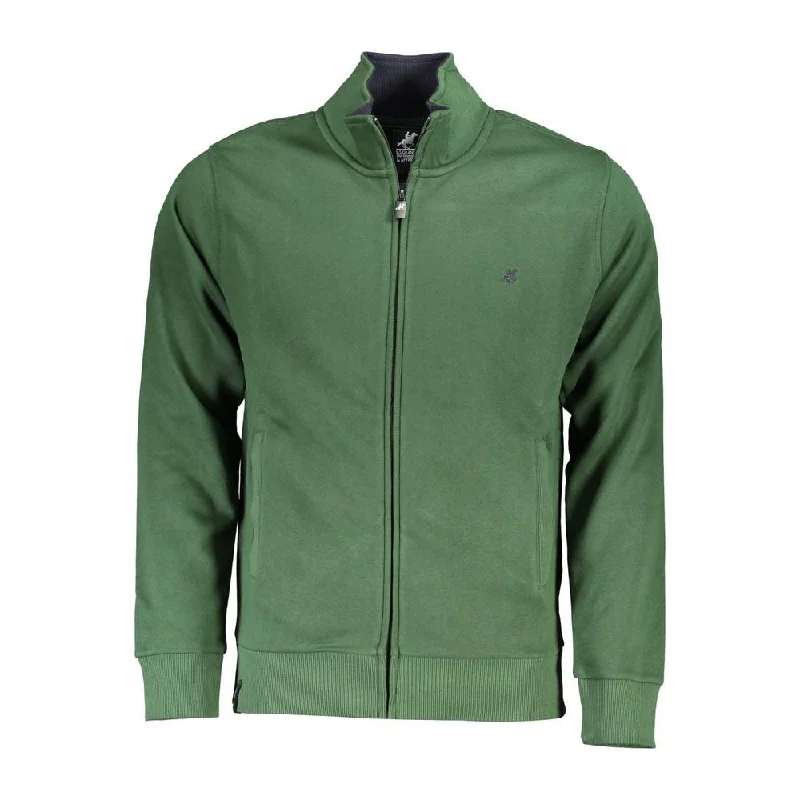 U.S. Grand Polo Chic Green Embroidered Zip Sweatshirt Hoodie with Pastel Soft Subtle