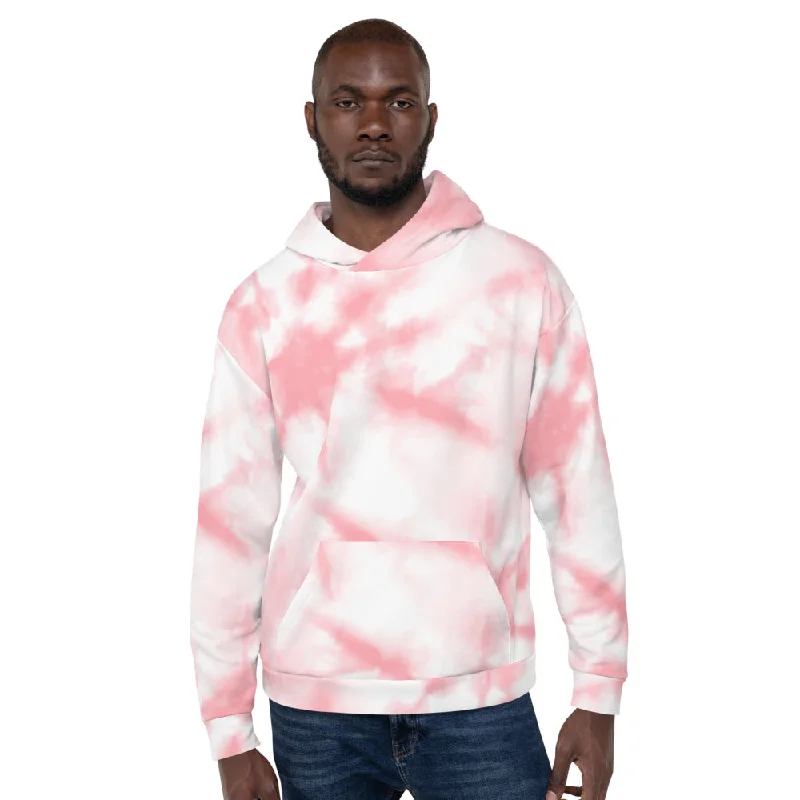 Pink Tie Dye Unisex Hoodie Hoodie with Exposed Zipper Edgy Industrial