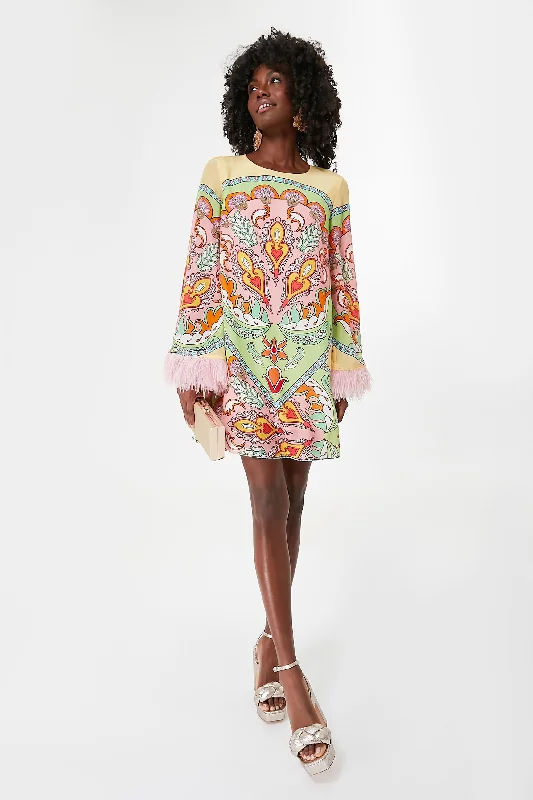 Selene Yellow Cocoa Crepe Dress Tunics stripes playful