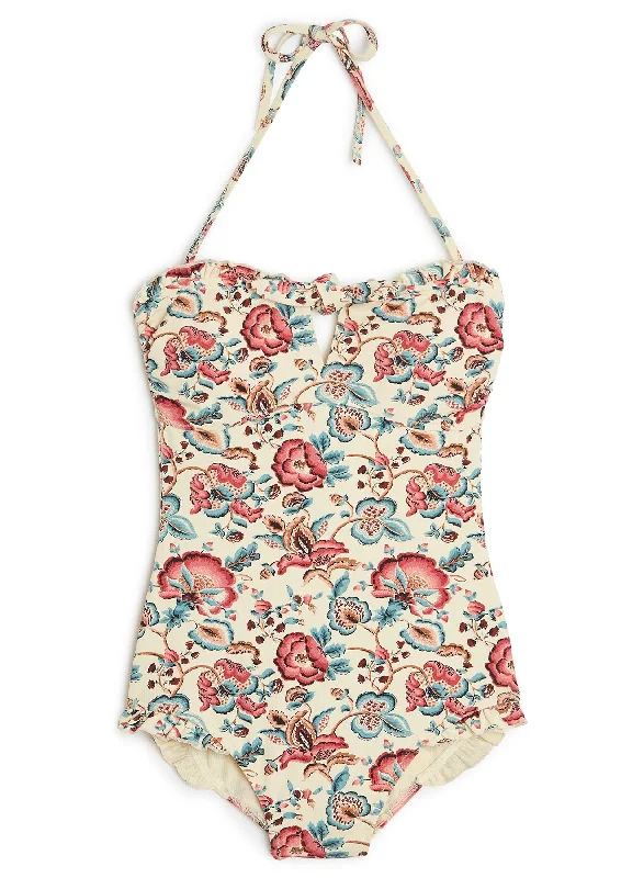 Bayo Swimsuit in Cream Indian Flowers Retro-Inspired Bikini Set