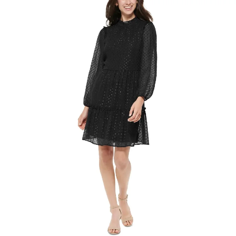 Tommy Hilfiger Womens Petites Metallic  Shift Dress Crew Neckline Casual