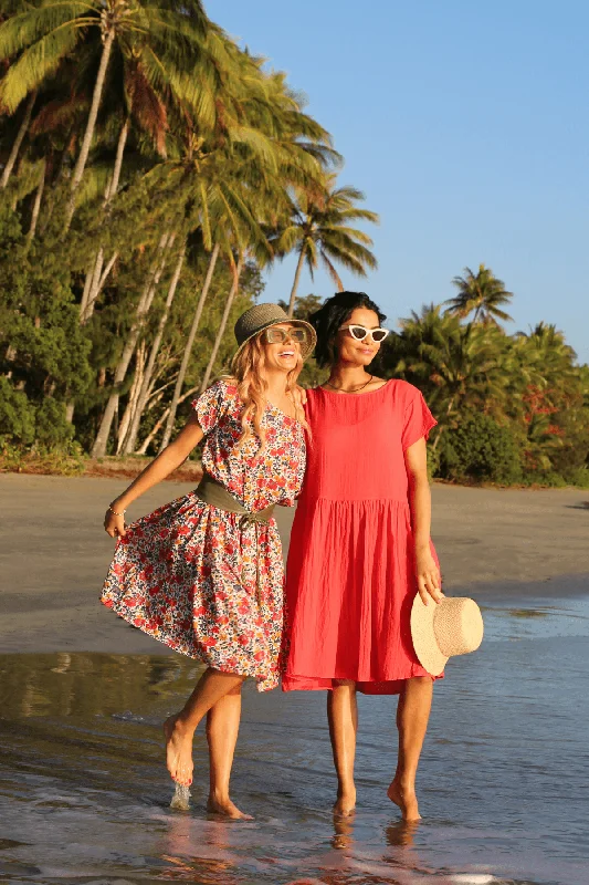 Pacific Drop Waist Dress Tangerine in Seersucker Tunics Party sparkling