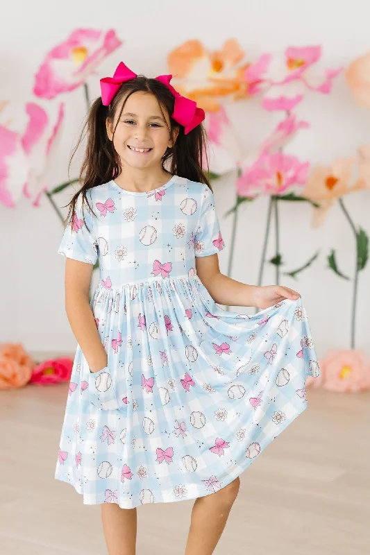 Take Me Out to the Bow Game S/S Pocket Twirl Dress Tunics Solid Classic