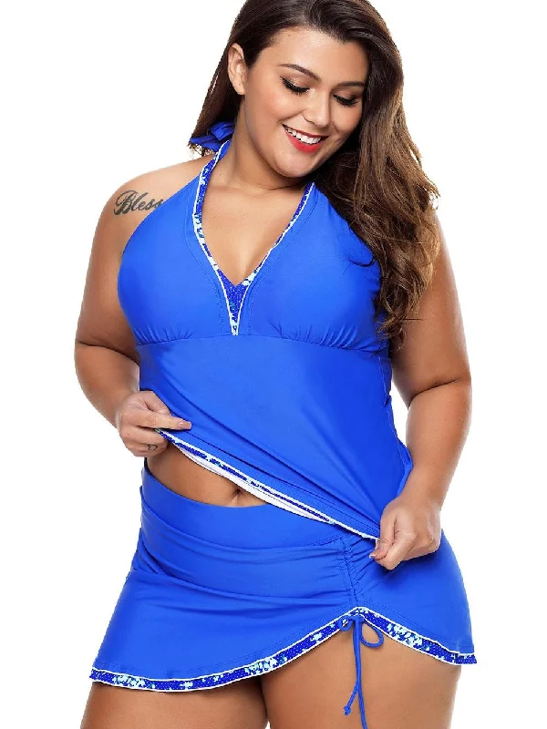 Blue Two-Piece Swimsuit Full Coverage Swimsuit