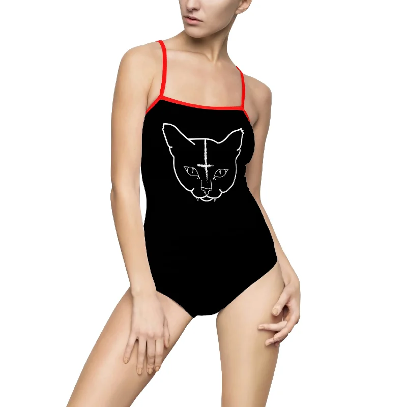 Hell O'Kitty One-piece Swimsuit (Xs-3X) Halter Neck Swimsuit