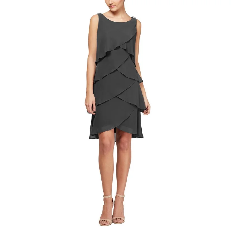 Petites Womens Mini Tiered Shift Dress Tunics Luxurious high-end