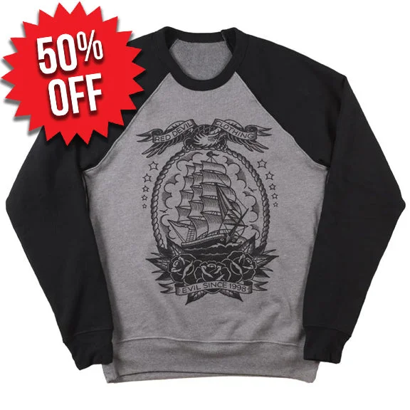 Mariner Crewneck Sweatshirt Hoodie with Hem Frayed Vintage Worn