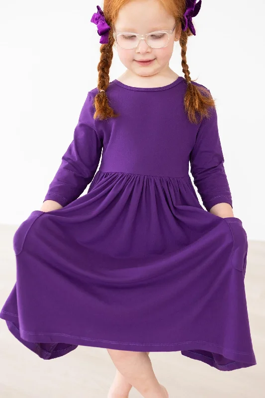 SALE Purple 3/4 Sleeve Pocket Twirl Dress Tunics Stylish elegant