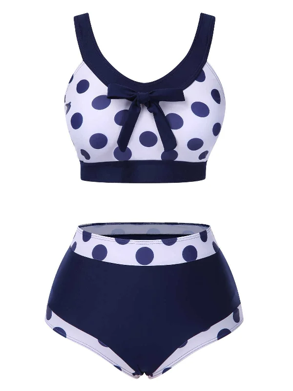 Navy Blue 1950s Polka Dots High-Waist Swimsuit Sexy Monokini Swimsuit