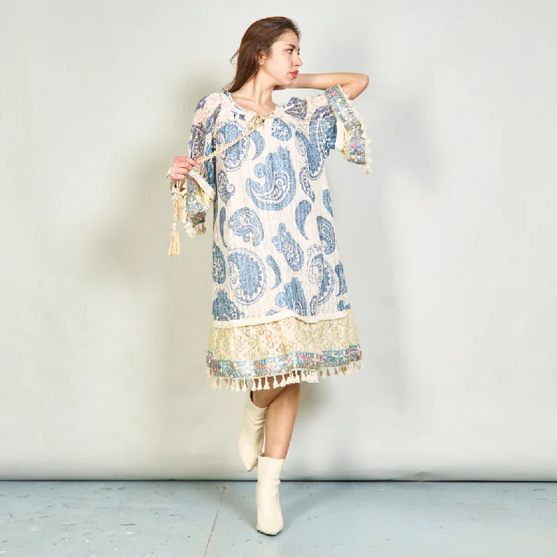 Lace boho tunic dress with tassels wholesale Tunics Bridal satin