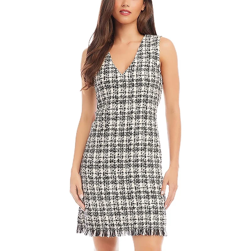 Womens Tweed Fringe Shift Dress Tunics Top rated