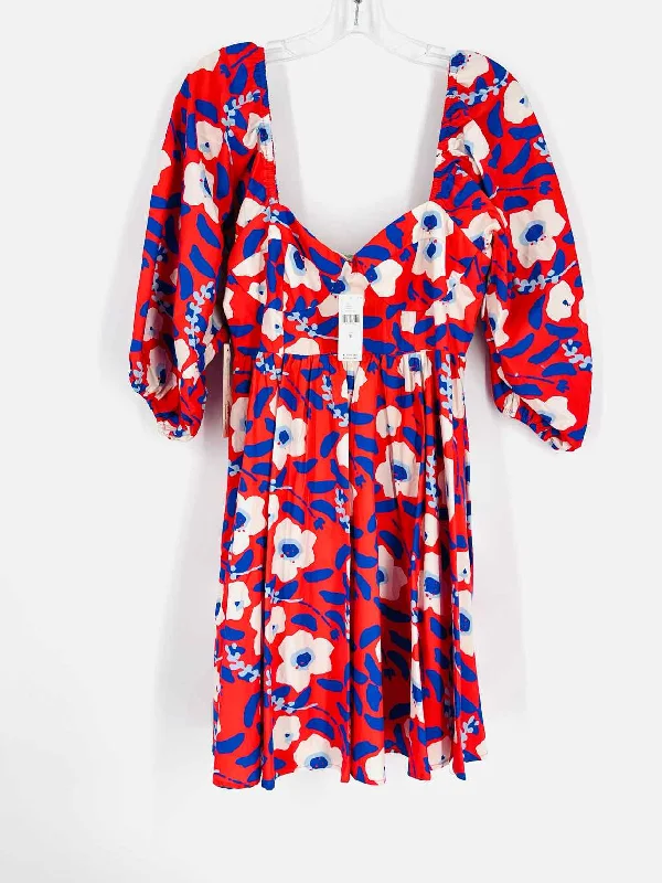 Hutch Size M Rd/Wh/Bk Floral Puff Sleeve NEW Dresses Dress empire Waist empire