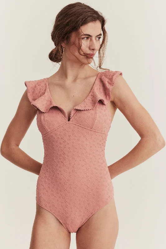 Women's pink swimsuit with ruffles Ruffled Swimsuit Top