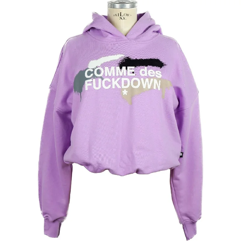 Comme Des Fuckdown Chic Purple Hooded Sweatshirt with Logo Print Hoodie with Raw Hem Edgy Unfinished